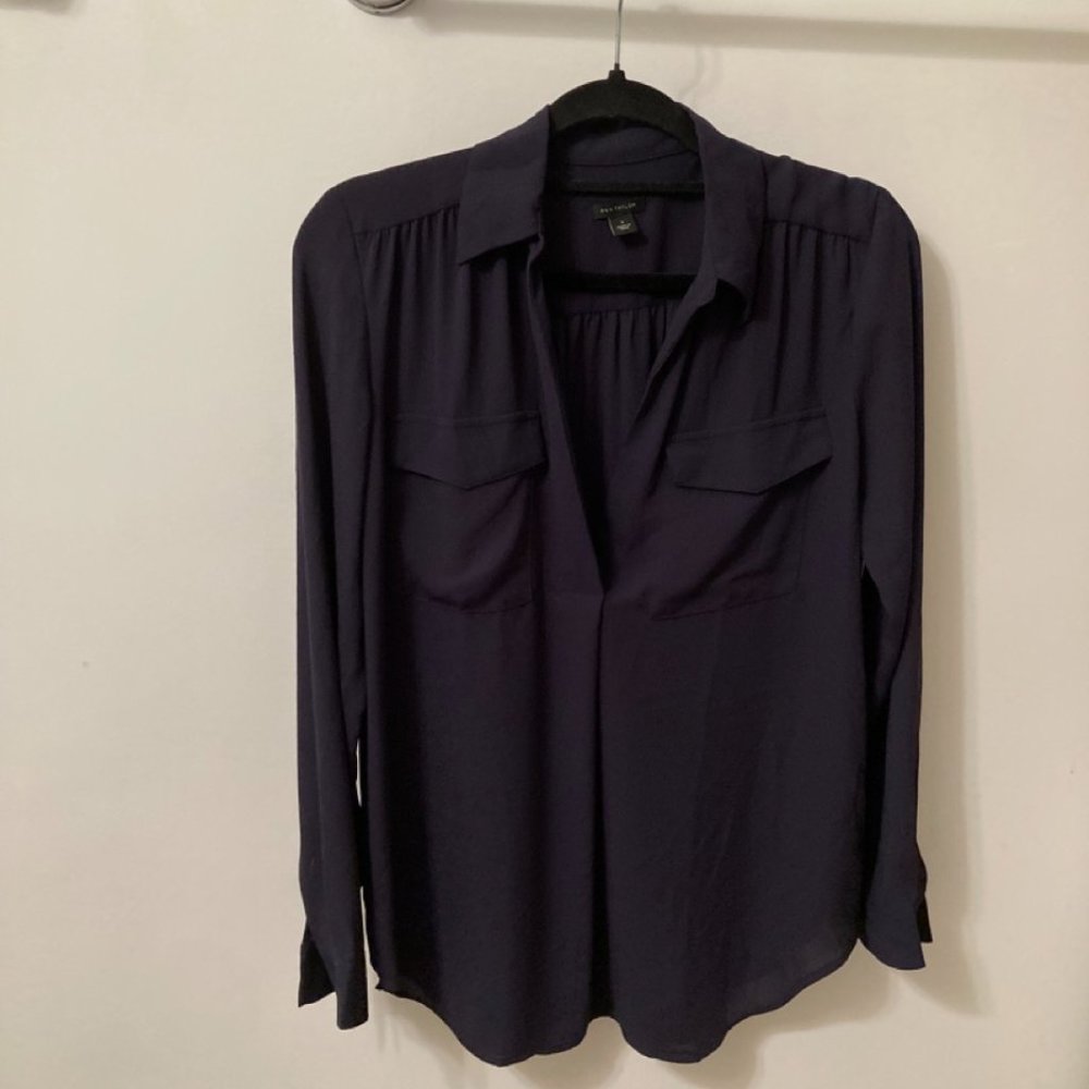Ann Taylor Long Sleeve Dark Blue Blouse Size S